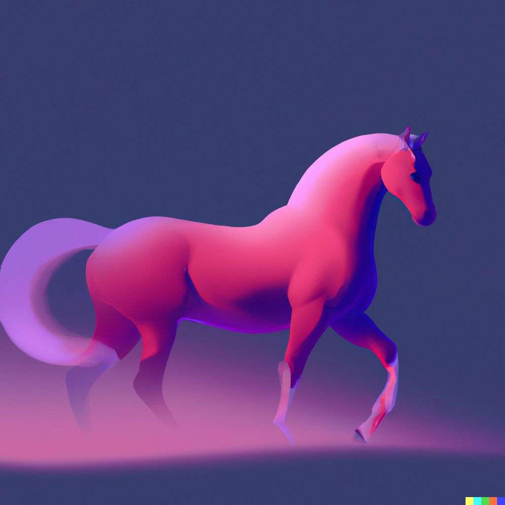a horse, 3D digital painting, soft gradients, bright colors